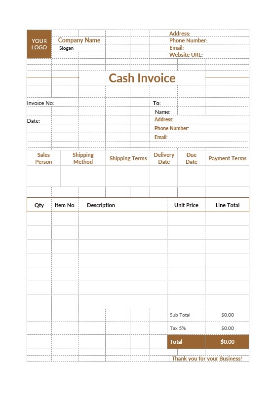 Cash Invoice Template PSD template